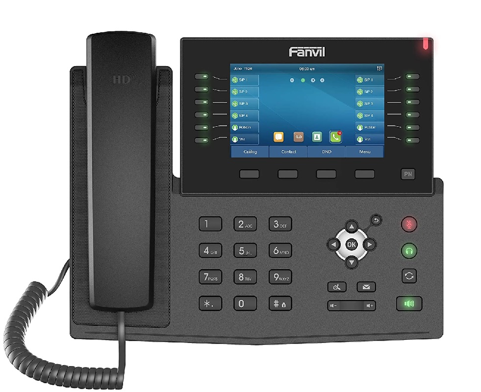 Teléfono IP - Fanvil X7C / 20 Líneas SIP | 2110 - Teléfono IP empresarial, 20 líneas SIP, Conferencia de 3 vías, punto de acceso, Pantalla a color HD de 5'', Audio HD en altavoz y auricular, 60 teclas DSS (12 físicas), Bluetooth incorporado, WiFi
