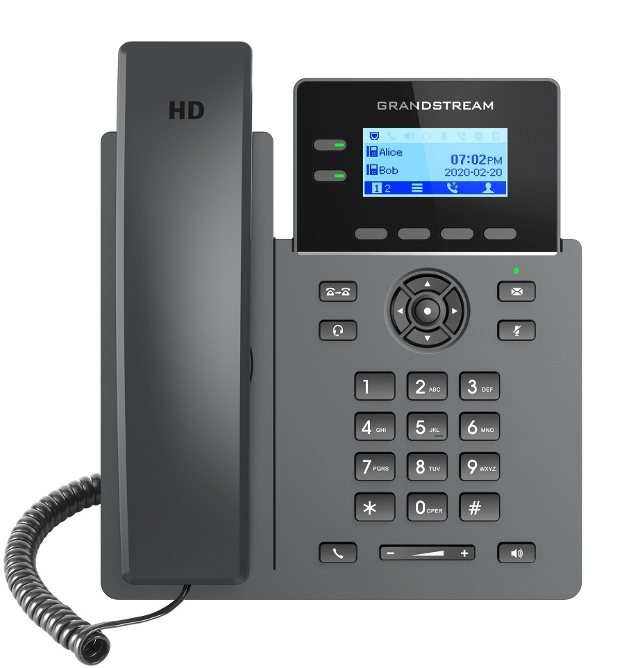 Teléfono IP  2-Líneas - Grandstream GRP-2602P / 4 cuentas SIP | 2204 - Teléfono IP Grado Operador, 4 cuentas SIP, 2 líneas, Interfaces de Red: 2x Ethernet Gigabit con PoE integrado, Pantalla gráfica LCD 132 x 48 (2.41’’), Teclas de Función 2 x línea