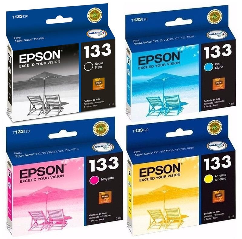 Tinta para Epson Stylus Tx420W | 2110 -  Tinta Original Epson 133. El Kit Incluye: T133120 Negro, T133220 Cyan, T133320 Magenta, T133420 Amarilla.  
