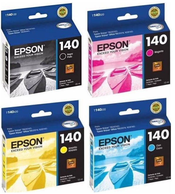 Tinta para Epson Stylus Tx560Wd | 2110 - Tinta Original Epson 140. El Kit Incluye: T140120 Negro, T140220 Cyan, T140320 Magenta, T140420 Amarilla.  