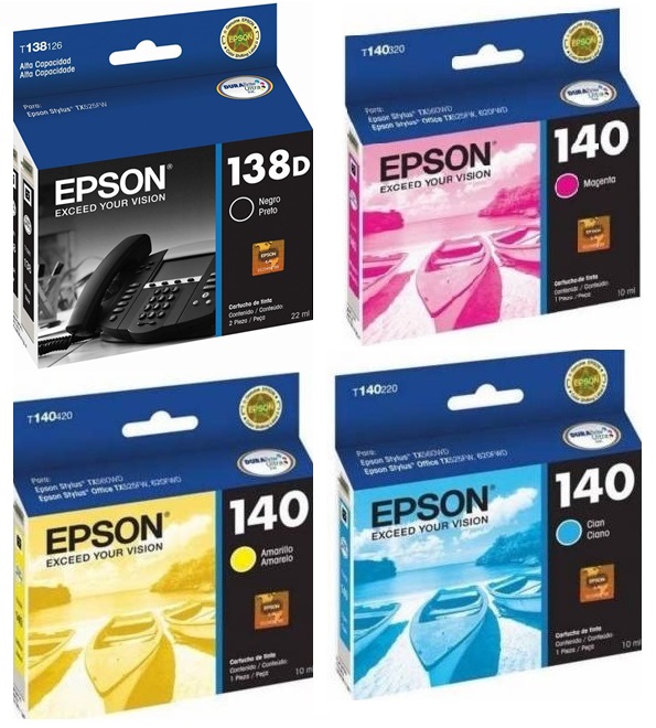 Tinta para Epson Stylus Office Tx525Fw | 2110 - Tinta Original Epson. El Kit Incluye: T138126 Negro, T140220 Cyan, T140320 Magenta, T140420 Amarilla.