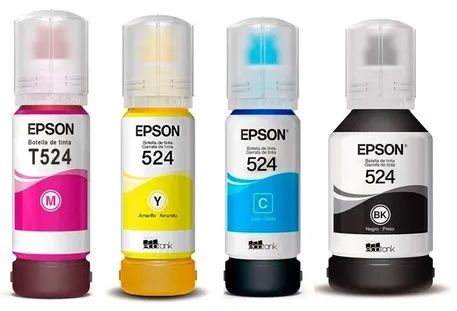Tinta para Epson EcoTank L15150 / T524 | 2110 - Cartuchos de Tinta Epson 524 - El Kit Incluye: T524120 Negro, T524220 Cian, T524220 Magenta, T524420 Amarillo.  