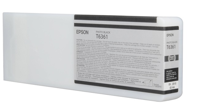 Tinta Epson T6361 Negro Foto / 700ml | 2301 - Cartucho de Tinta Original Epson T636100 Negro Foto de 700 ml. Plotters Compatibles: Epson Stylus Pro 7700, 7890, 7900, 9700, 9890, 9900 