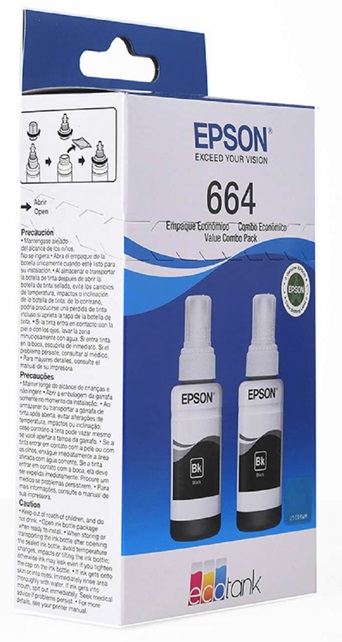 Tinta Epson 664 T664120 Negra / Pack x2 | 2301 - Cartucho de Tinta Original Epson 664 - Rendimiento Estimado 4.000 Páginas al 5%. KT664120-BL