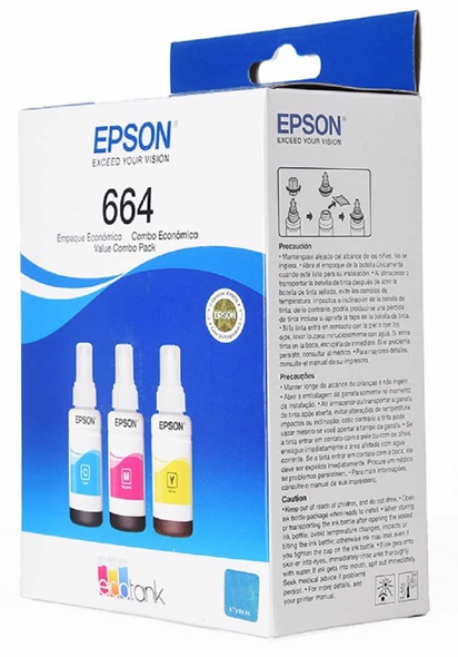 Tinta Epson 664 T664520 / Pack Tri-Color | 2301 - Tinta Original Epson 664 Tricolor. El Kit incluye: T664220 Cian, T664320 Magenta, T664420 Amarilla. Rendimiento estimado: 4.000 Páginas al 5%.