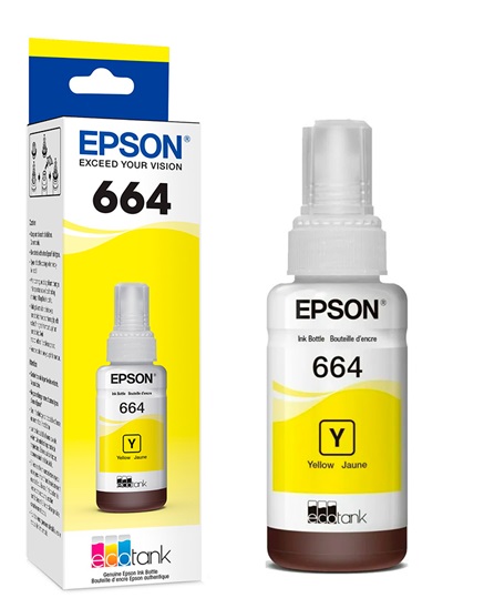 Tinta Epson 664 T664420 Amarillo / 70ml | 2301 - Cartucho de Tinta Original Epson 664 - Rendimiento Estimado 4.000 Páginas al 5%.