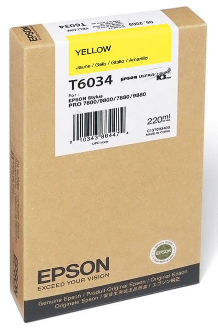 Tinta Epson T603400 Yellow / 200 ml | 2111 - Cartucho de Tinta Original Epson UltraChrome T603400 Yellow de 200ml.