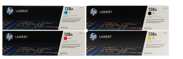 Toner para HP LaserJet Pro CP1525n / HP 128A | 2201 - Toner Original HP 128A. El Kit Incluye: CE320A Negro, CE321A Cian, CE322A Amarillo, CE323A Magenta. Rendimiento Estimado: Negro 2.000 Páginas / Color 1.300 Páginas al 5%.