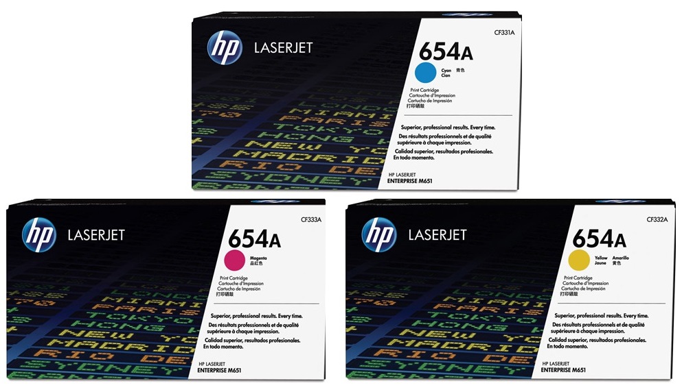 Toner para HP M651 / HP 654A | 2402 - Toner para HP Color LaserJet Enterprise M651. El Kit Incluye: CF331A Cian, CF332A Amarillo, CF333A Magenta. Rendimiento 15.000 Paginas al 5% HP M651n M651dn M651xh  