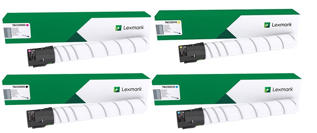 Toner para Lexmark CX920de | 2202 - Toner Original Lexmark. El Kit Incluye: 76C00C0 Cian, 76C00K0 Negro, 76C00M0 Magenta, 76C00Y0 Amarillo. Rendimiento Estimado: Negro 18.500 Páginas / Color 11.500 Páginas al 5%. 