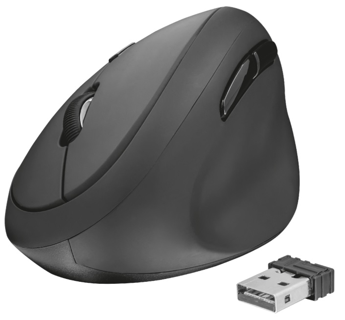 Mouse Ergonomico Inalambrico Vertical - Trust Orbo | Receptor USB, Diseño Vertical para reducir tensión en muñecas y brazos, Botón de selección de velocidad, 2 botones para pulgar (Adelante/Atrás), Alcance 10m