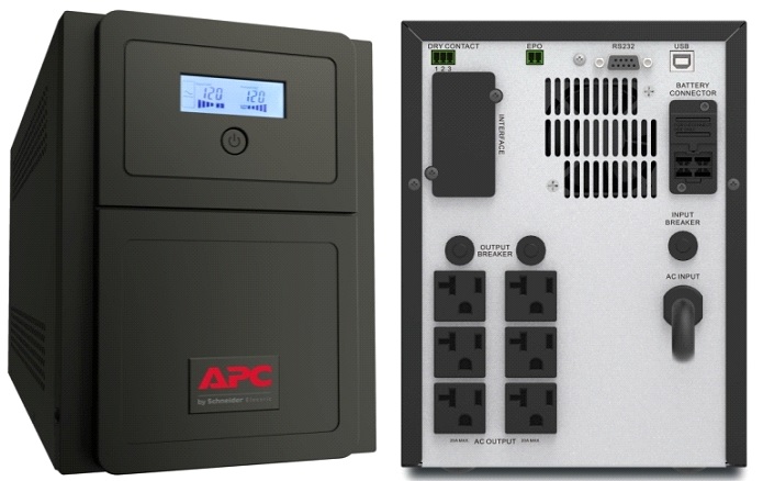  UPS Interactiva Torre - APC Easy SMV2000CA / 2KVA | 2KVA / 1.4KW / 120V, Factor de Potencia 0.7, Voltaje de salida nominal: 120V, Voltaje Nominal de Entrada: 120V, Conexiones salida: (6) NEMA 5-20R (Batería de reserva), Conexión Entrada: NEMA 5-20P