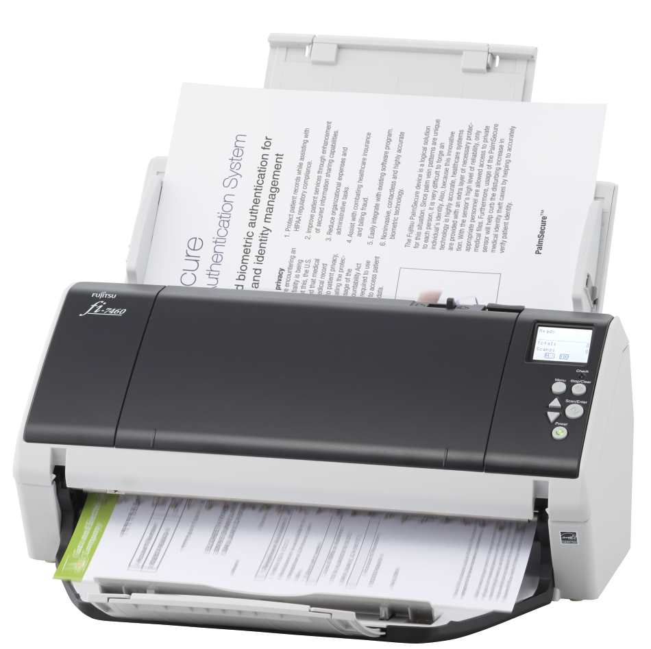 Escaner 60 ppm / Fujitsu FI-7460 | 2110 - Fujitsu Scanner FI-7460, Alimentador Vertical, ADF 100 Hojas, CCD color x 2, Velocidad 60 ppm, A dos caras 120 ipm, Tamaño del documento (50.8 x 69 mm hasta 304.8 x 431.8 mm), Escaneado página larga 