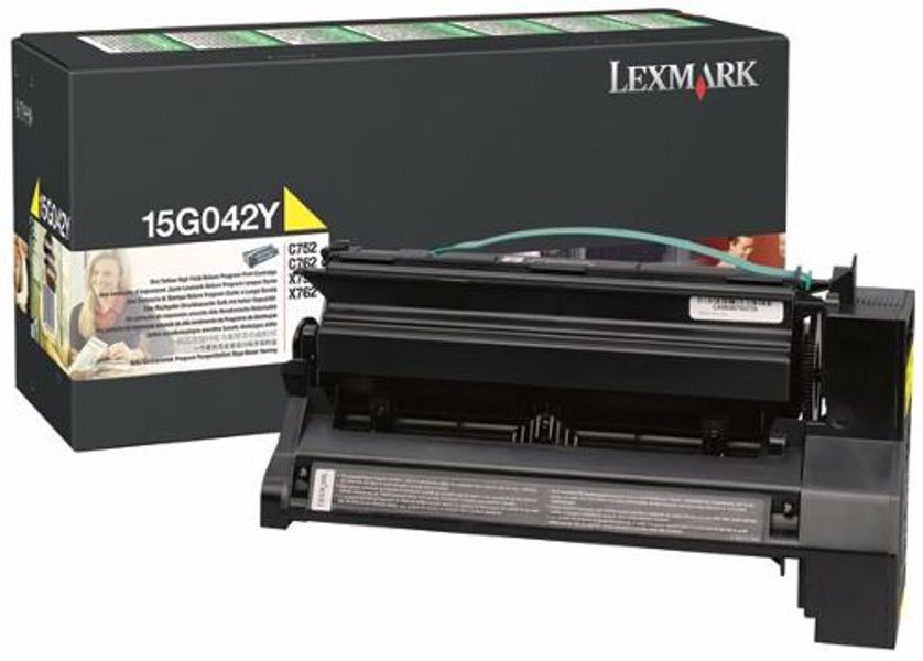 Toner Original - Lexmark 15G042Y Amarillo | Para uso con Impresoras Lexmark C752, C760, C762, X752, X762 Lexmark 15G042Y  Rendimiento Estimado 15.000 Páginas con cubrimiento al 5%